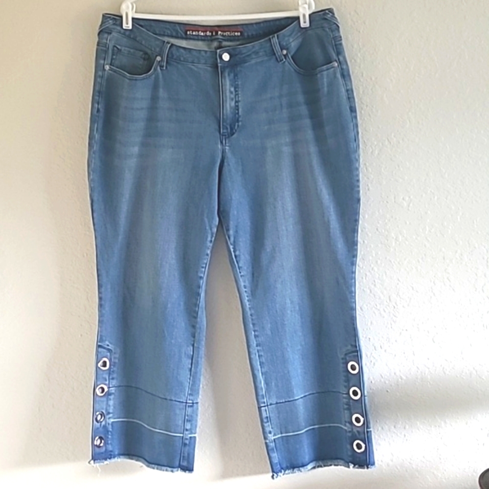 Standards & Practices Wide Leg Cropped Jeans Size 22 Medium Wash Raw Hem